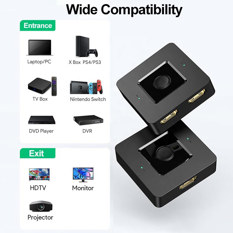 BD&M Switch HDMI 4 K a 60 Hz, commutatore HDMI bidirezionale 2 in 1 uscita, hub HDMI manuale supporta HD compatibile con Xbox PS5/4/3 lettore Blu-Ray Fire Stick Roku e altri