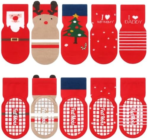FedMois 5er Pack Baby Kleinkinder ABS rutschfeste Socken Sneaker Socken Tiermotive Baumwolle