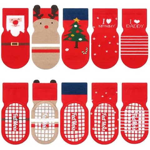 FedMois 5 Pairs Baby Kids Anti-slip Socks Cotton non skid Ankle Socks Animals Cover