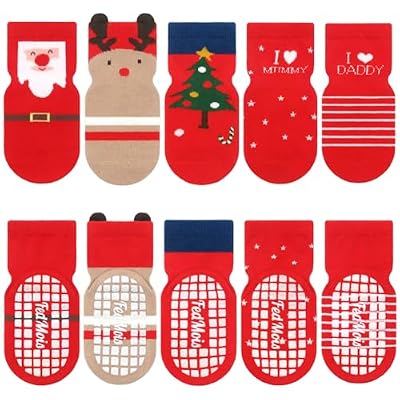 FedMois Calcetines Antideslizantes de Algodón para Bebé Niño Niña Pack de 5 Navidad 3-5 años