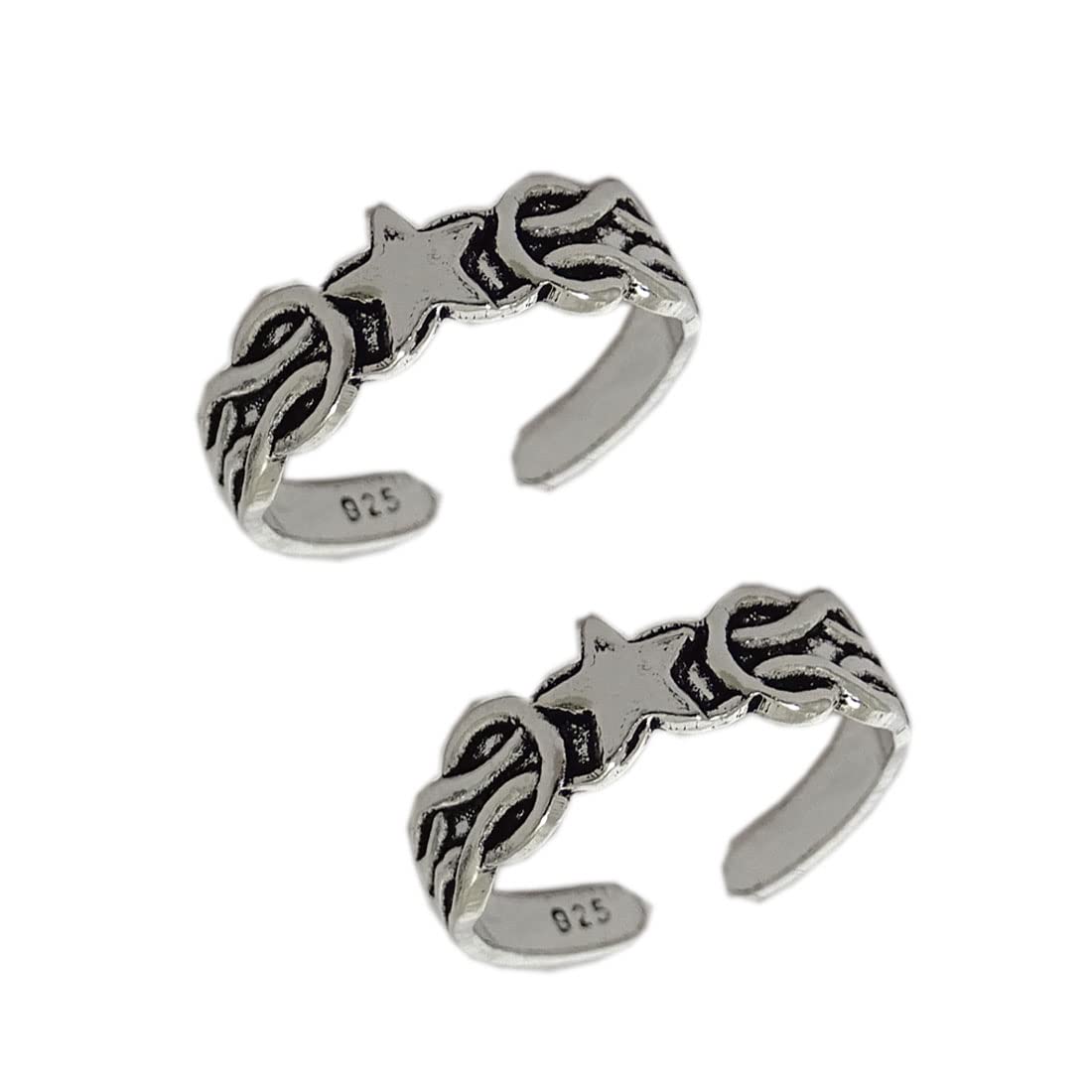 sahiba gems Attractive 925 Sterling Silver Star Carving Toe Ring (Thai Trend) or Mid Finger Ring/Leg Ring for Women (Bichhiya)-picture-24