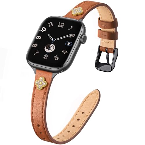 STIROLL Elegant Thin Leather Band Compatible with Apple Watch Bands Women