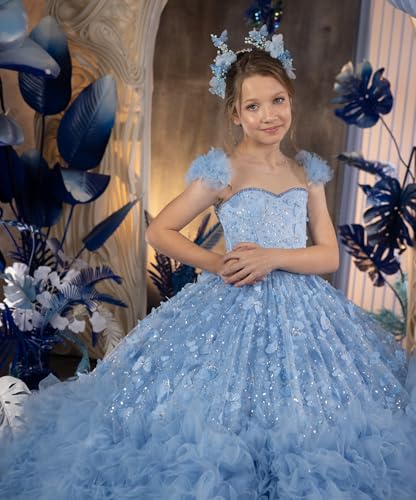 Ball Gown Sheer Neckline Butterflies Beaded Girls Pageant Dresses3