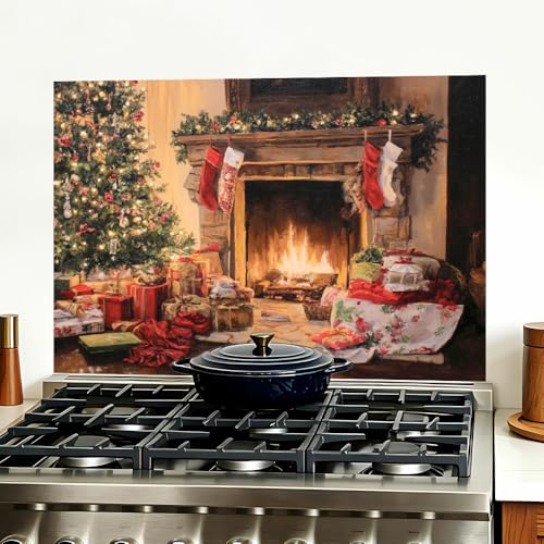 Image of Christmas Tree Fireplace Backsplash Peel and Stick, 35.4x23.6 in