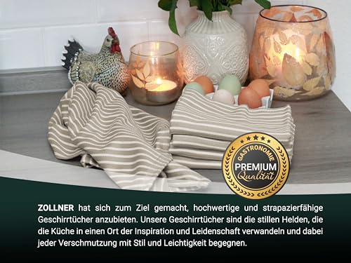 Foto von ZOLLNER 5er Set Geschirrtücher Baumwolle in 50x70 cm - saugstarke und strapazierfähige Küchentücher - waschbar bis 60°C – in Taupe weiß gestreift - Gastronomiequalität - Oeko Tex® Zertifiziert