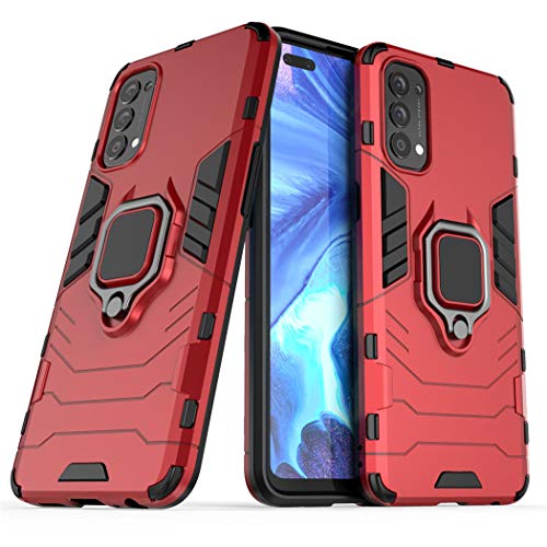LuluMain Compatible with Oppo Reno 4 4G Case, Metal Ring Grip Kickstand Shockproof Hard Bumper (Works with Magnetic Car Mount) Dual Layer Rugged Cover (Red)