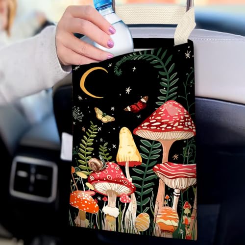 Image of Car Trash Bag Hanging No Snap Small Garbage Bag for Car Back Seat Cute Printed One-handed Strap Trash Bags Car Accessories-Mushroom Car Trash Bags