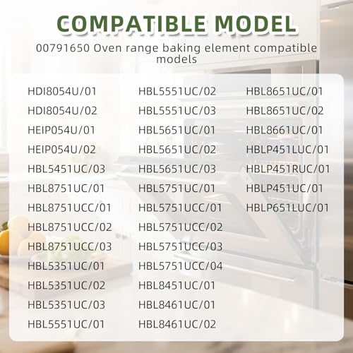 Image of 00791650 Oven Range Bake Element Compatible with Thermador part 00791650 Replacement 791650 4163328 AP5809152 PS9495682 EAP9495682
