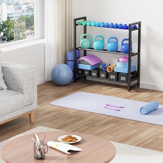 3 Tier Adjustable Dumbbell Rack - Heavy-Duty 330LB Capacity Weight Storage Stand for Dumbbells, Kettlebells - Space-Saving Home Gym Organizer (Rack Only)