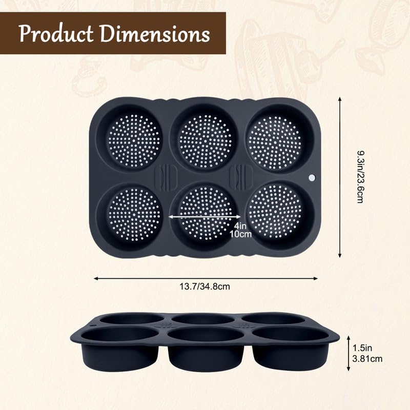 Miniatura 3 de Molde para pan de hamburguesas, molde de silicona para pan de hamburguesas de 6 cavidades, molde antiadherente para bollo de hamburguesa de calor,