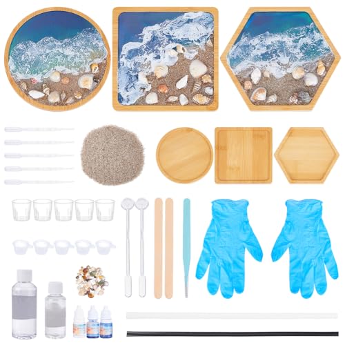 Kit dessous de verre résine et bambou WEBEEDY avec 3 plateaux de création pour adultes