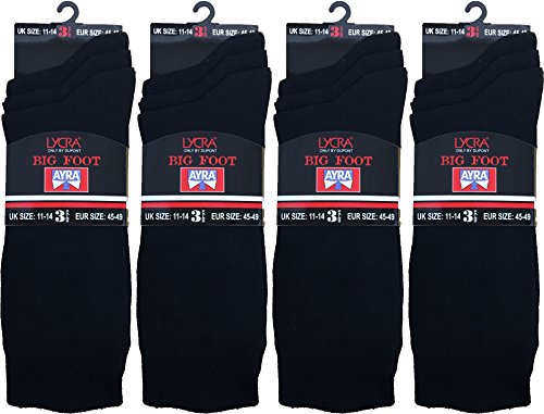 Ayra 12 Pairs Mens Big Foot Cotton with Lycra Black socks/Size 11-14