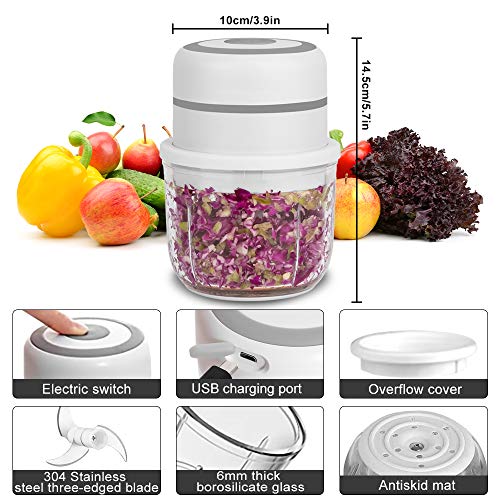 Electric Mini Food Chopper, Vegetable Chopper, Wireless Portable Food Chopper, Improved Parts, 1.2 Cup Glass Bowl Food Mixer, Te Bowl Is Larger Than Similar Products, Used For Garlic/Fruit/Vegetable