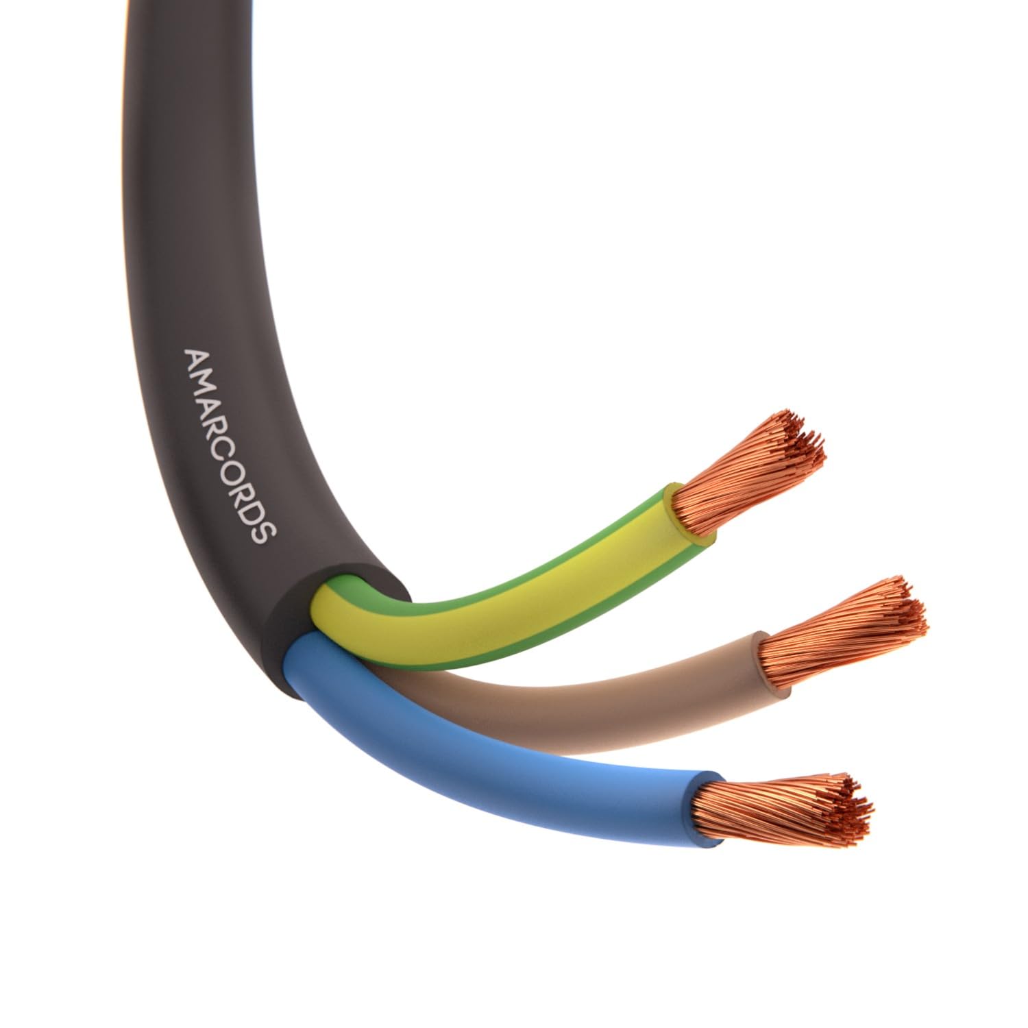 Amarcords - Cavo elettrico tripolare sezione 3x1,5mm colore NERO. Cavo di alimentazione tondo tipo H05VV-F, 50 metri