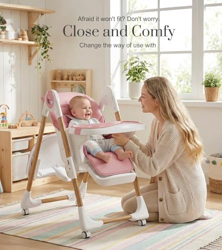 Image of Mallify Convertible High Chairs for Babies and Toddlers, Height Adjustable Baby High Chair, High Chair with Removable Tray, Adjustable Backrest, Portable Baby Dinning Chair with Lockable Wheels