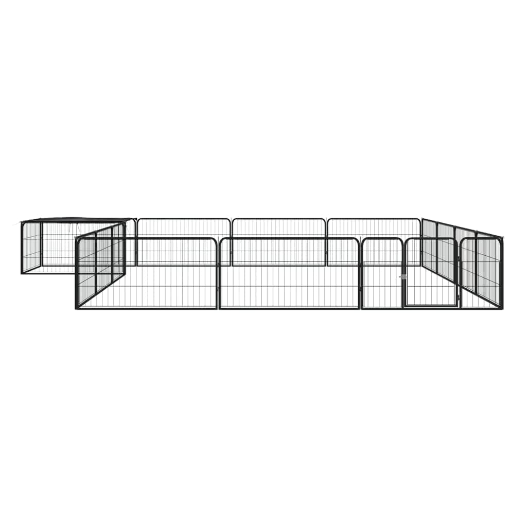 16-częściowy kojec dla psa, czarny, 100 x 50 cm, wytrzymały wybieg dla szczeniaków ze stali malowanej proszkowo, wybieg wewnętrzny dla zwierząt domowych z dachem, 400 x 400 x 50 cm