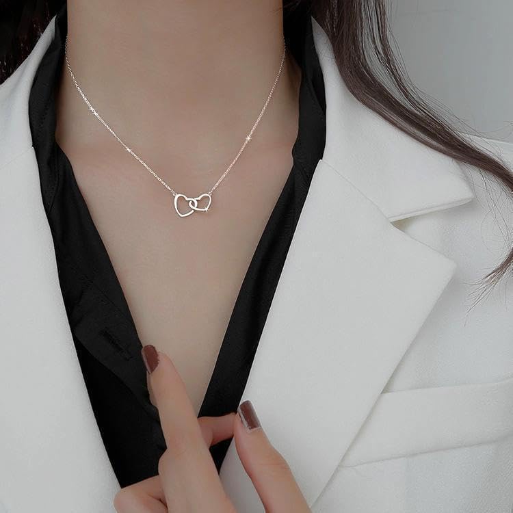 Heart Necklaces For Women Double Ring Heart-Shaped Necklace Cute - Image 6