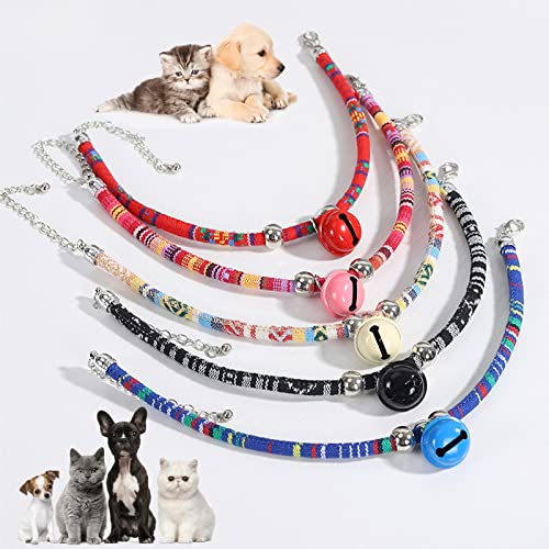 Ydhoud 5 Pcs Colliers de Chat avec Cloche, Collier Chiot Couleur, Réglable, Lot Chat, Sécurité élégant, Doux Durable pour Chats, Chatons et Chiots (5 Couleurs 2 Tailles) Cover