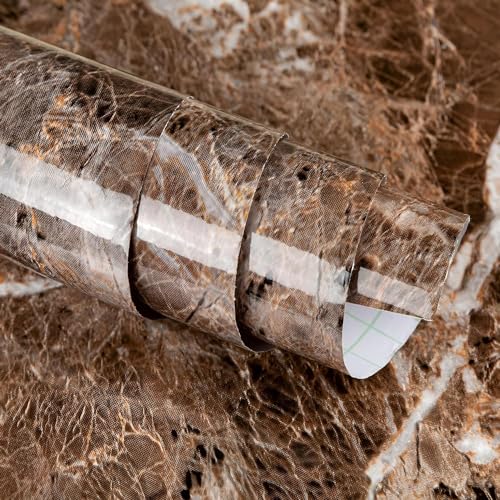 Image of TEKCOOL Wall Stickers DIY Wallpaper Vinyl Marble Wallpaper Peel and Stick Waterproof Wallpapers for Home Kitchen Countertop Cabinet Furniture Oil Proof Kitchen Stickers(Dark Brown-2 pc)!