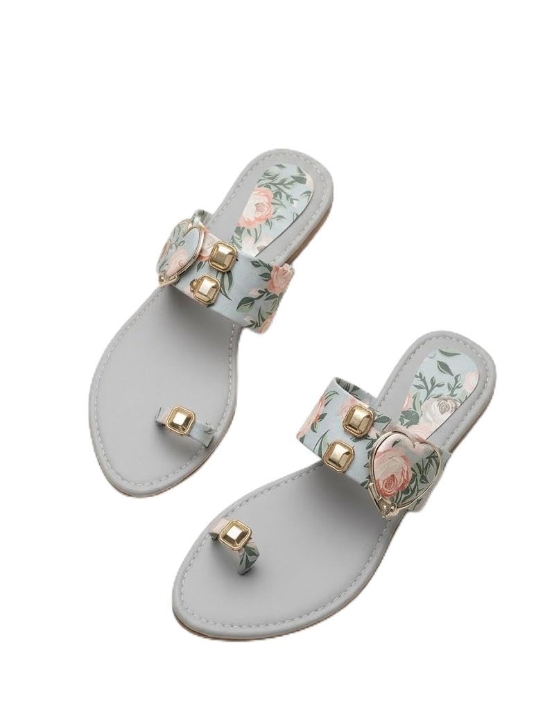 Women's Flat Slip-On Sandals with Floral-Print Strap & Stud Accents-image-47