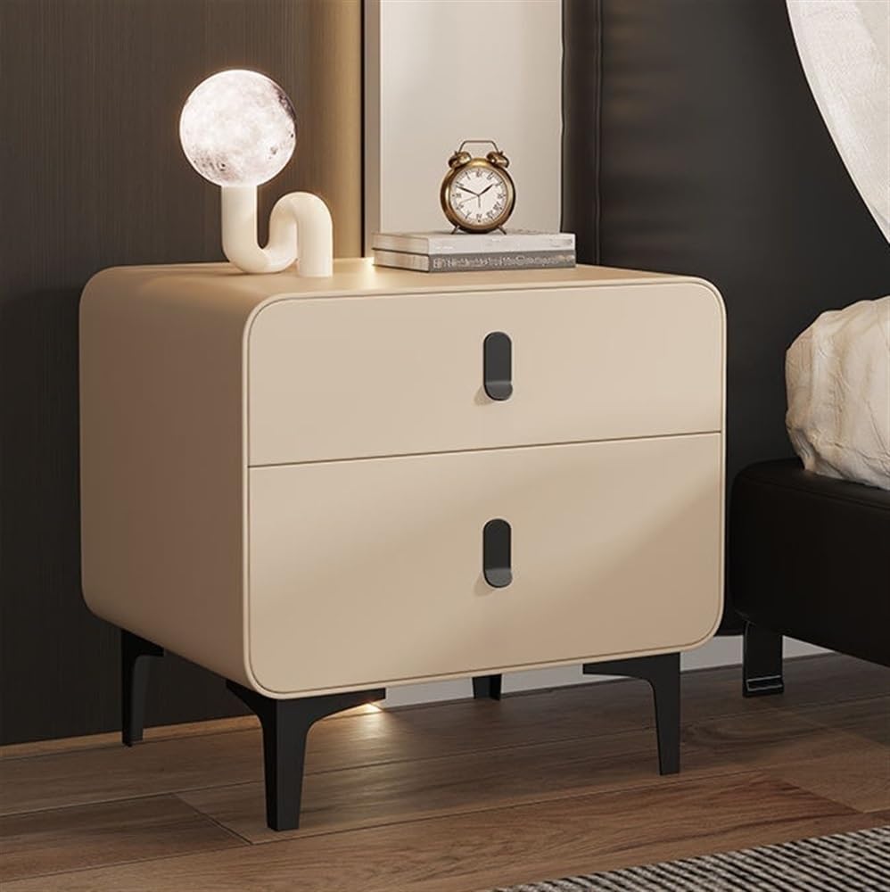 Table de chevet avec 2 tiroirs de rangement chic en beige pour la chambre