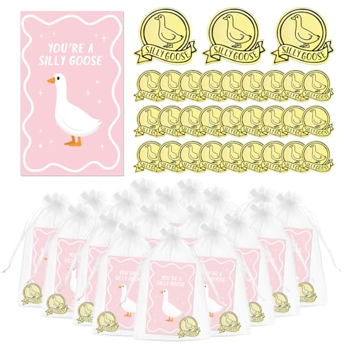 30 Set Funny Silly Goose Pins Employee Appreciation Gift Silly Goose Badge Pins with You're a Silly Goose Card and Bag Thank You Cute Funny Gift for Team Volunteer Student Teacher Nurse