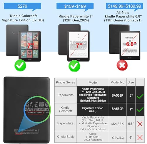 Image of CoBak Stand Case for 7 inch Kindle Paperwhite 12th Gen 2024 and Kindle Colorsoft with Hand Strap - Compatible with iPhone MagSafe, for Samsung /Belkin /Anker Wireless Charging Pads, Durable, Auto Sleep Wake