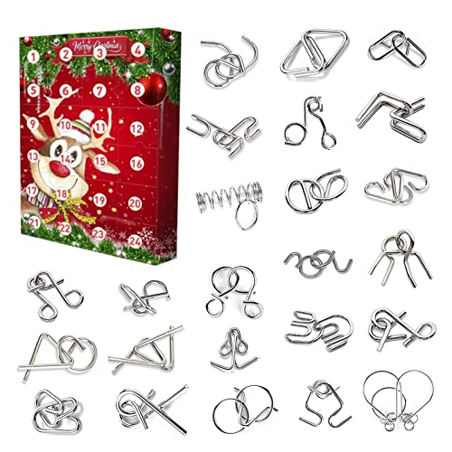 Casse-tête Calendrier de l'Avent 2022 Casse-tête en Fil Métallique 24 jours de surprise Calendrier de Compte à Rebours de Noël Puzzle Jouet Éducatif Cadeau de Noël pour Adultes et Enfants Cover