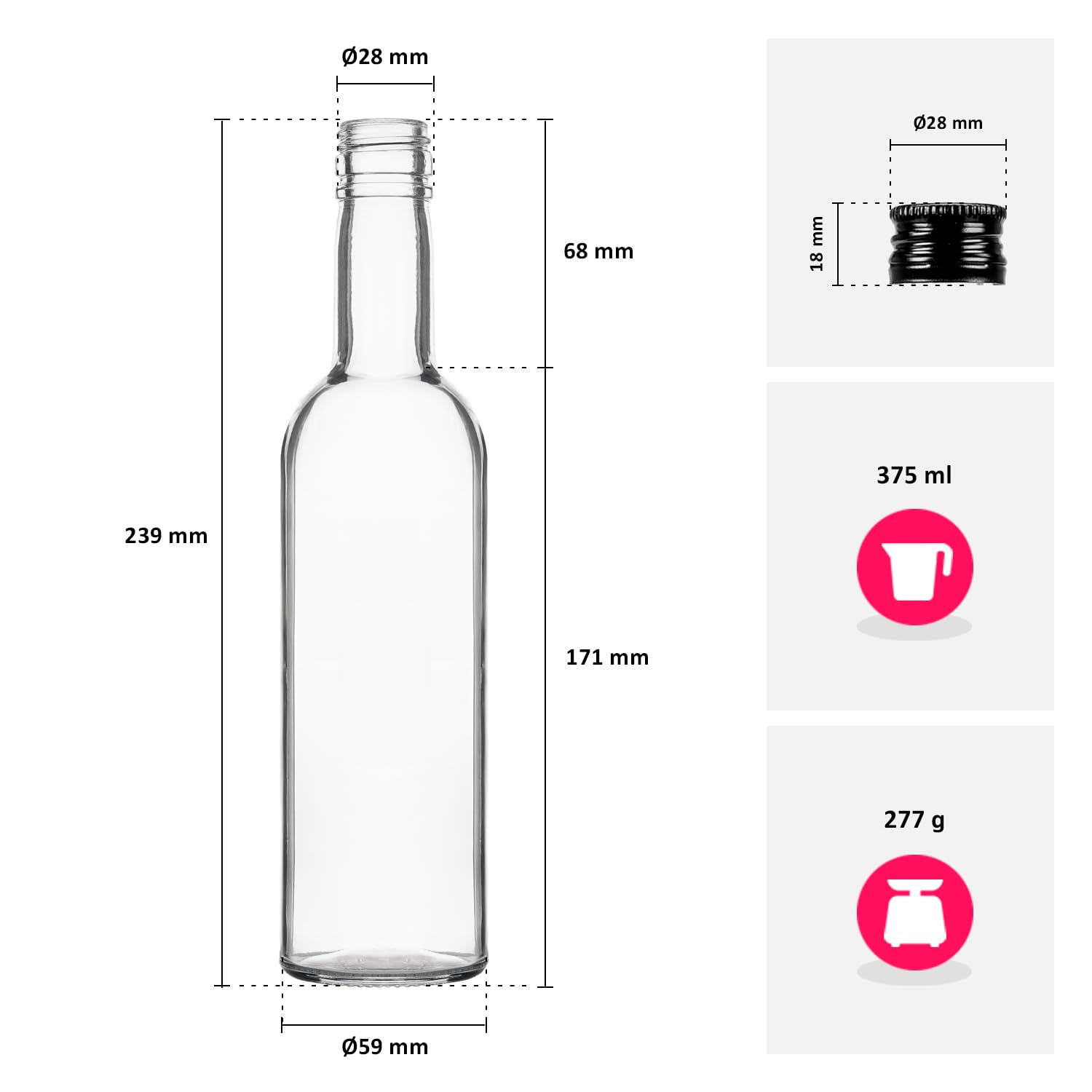 50 flaconi di vetro da 375 ml "Monopolo" – Bottiglia vuota da riempire, ideale per liquori, succhi e oli, 50 pezzi