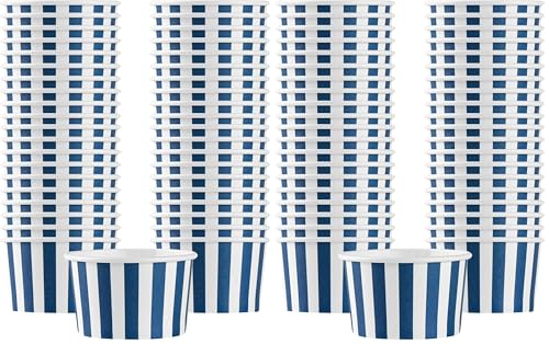 Image of Restaurantware Coppetta 3-Ounce Dessert Cups, 50 Disposable Ice Cream Cups - Lids Sold Separately, Sturdy, Blue And White Paper FroYo Bowls, Striped, For Hot And Cold Foods, Perfect For Gelato