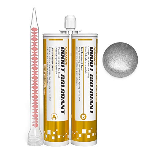 NADAMOO Epoxy Grout Metallic Gray, Dual Tubes Waterproof Tile Grout 19oz 400ml, Restore Tile Grout Line for Shower Bathroom Wet Room Kitchen, Caulk Gun NOT Included