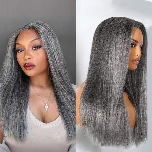 LUVME HAIR 18 Inch Grey Salt & Pepper Silky Straight