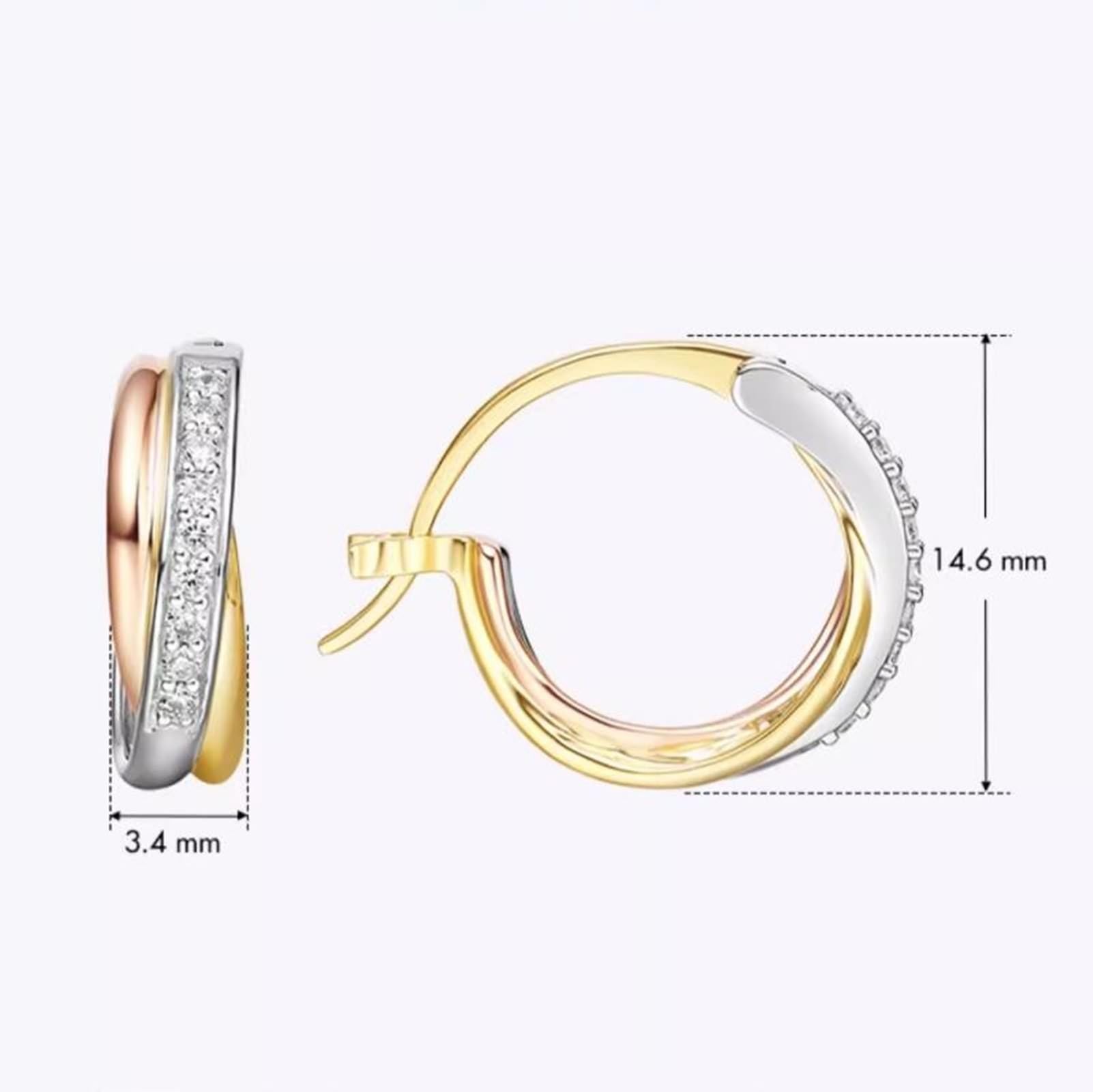 KnSam 18K 750 Gold Creole Hoop, 0,14 ct laboratorium stworzone diamenty kolczyki damskie trójkolorowe, duże, okrągłe szlif biały, prawdziwe kolczyki Boho, żółte złoto Au750
