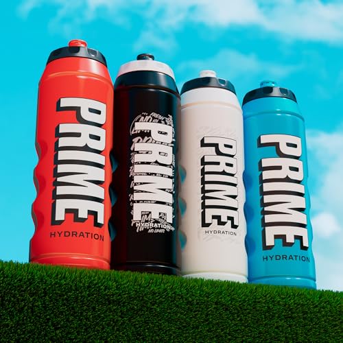 Image of PRIME 32 oz White Graffiti Squeeze Sports Water Bottle, BPA Free, Dishwasher Safe, Easy-Grip Ergonomic Leakproof Design, Fast Hydration for Gym, Cycling, Running