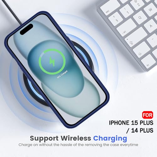 Image of TheGiftKart Hybrid Back Cover Case for iPhone 14 Plus / 15 Plus | Built-in Stand | Shockproof Hard Back Case Cover for iPhone 14+ / 15+ (PC & TPU, Frosted Matte Back, Blue Sides)