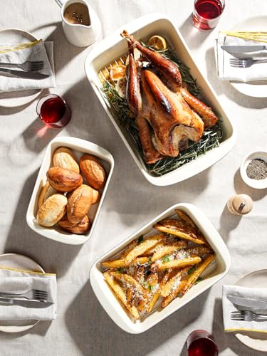 Image of LE TAUCI Deep Casserole Dishes for Oven, 13.7 inchx9.6 inch Ceramic Baking Dish Set with Roasting Racks, Large Lasagna Pans with Handles, Rectangular Bakeware as Gift for Mom, Dusty Blue (4.6QT /3.0QT /1.6QT), Set of 3