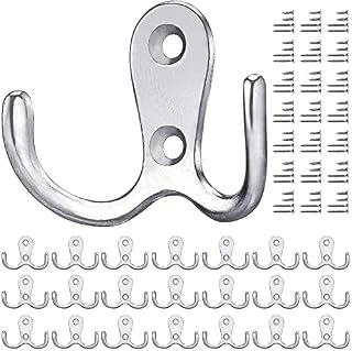 Gorffy Door Hooks 20 Pcs, Double Coat Hooks with 80 Screws, Retro Silver Coat Hooks for Door & Wall, Heavy Duty Metal Door Hooks Screw in for Hanging Robe, Towel, Coat, Bag & Hat (Silver, 20 Pcs)