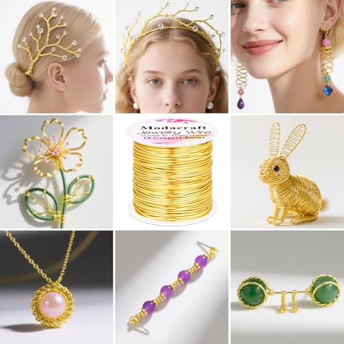 Image of Modacraft 18 Gauge Gold Jewelry Wire & 4-in-1 Pliers Kit - 65FT Tarnish Resistant Copper Craft Wire (1.0mm) for Wire Wrapping, DIY Jewelry Making, Christmas Ornaments & Holiday Decorations
