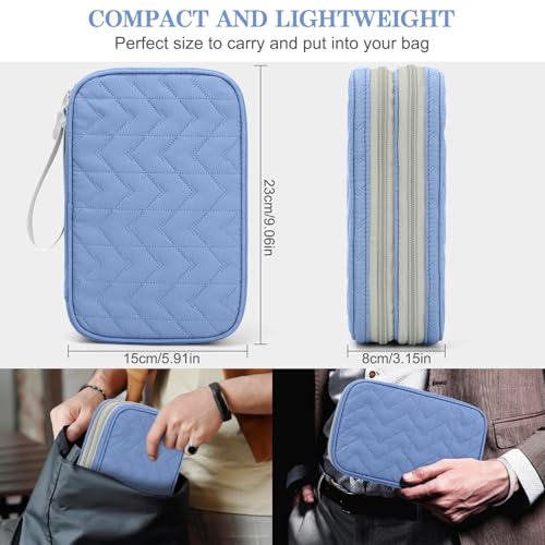 Image of FYY Electronic Organizer, Large Travel Cable Organizer Bag Pouch Electronic Accessories Carry Case Portable Waterproof Double Layers All-in-One Storage Bag for Cable, Cord, Charger, Pattern Blue