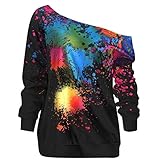  TWIFER Damen Lose Rainbow Off Shoulder Pullover TWIFER Bluse Sweatshirt Langarm Shirts
