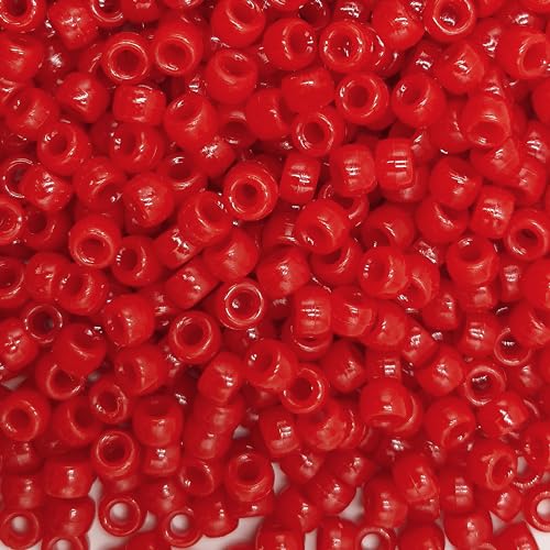 MIIIM 1200PCS 6x9mm Red Pony Beads Bulk Kandi Beads for Bracelets Making Kit Hair Braids Crafts for Jewelry Making (Flag Red)