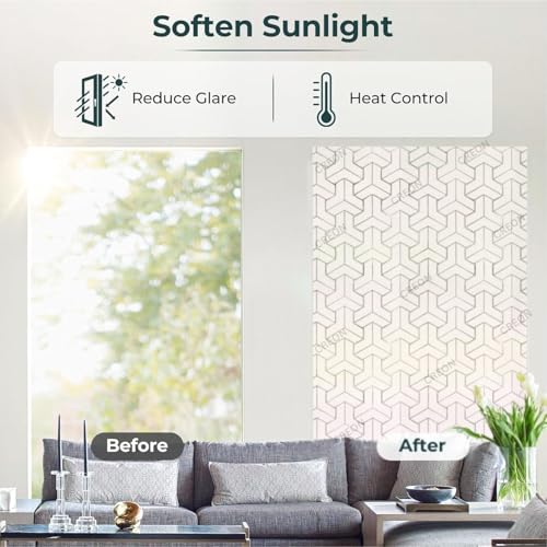 Image of CREON Frosted Glass Window Privacy Film - UV Sun Blocking Heat Control, Static Cling Removable & Reusable for Home, Bathroom, and Office (12 X 50 Inch)