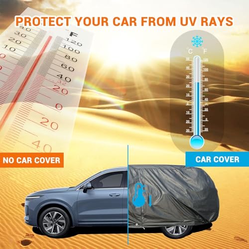 Image of Tecoom SUV Car Cover Waterproof All Weather for Automobiles with Cotton Lock /Zipper Door, UV Snow Wind Dust Hail Storm Outdoor Tarp Covers, Universal Full Exterior Covers, Fit for 216-230 inch