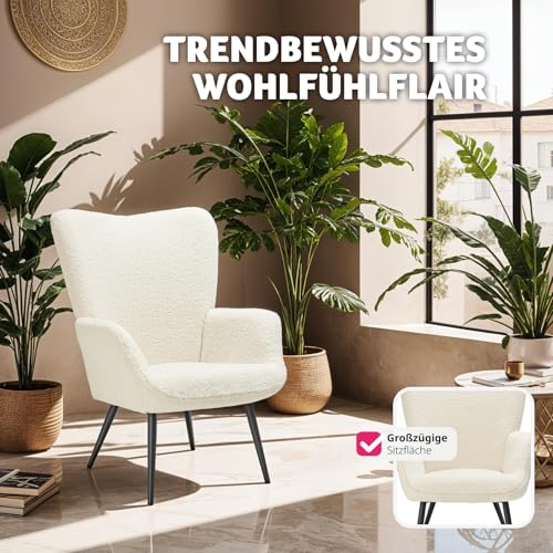 tectake® Skandinavischer Stil Ohrensessel, Teddy Sessel Hygge, Bouclé Sessel Wohnzimmer, Schlafzimmer, Statement Piece Loungesessel, belastbar bis 150 kg – Bild 6