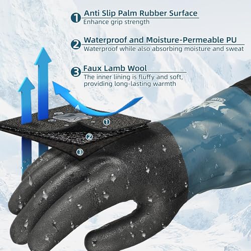 Schwer 100% Waterproof Winter Work Gloves, Long Freezer Glove with Water-based PU Coating, Ultimate Warmth, Non-Slip, Thermal Glove for Outdoor Activities & Daily Work, Hiking, Camping, Washing, L by Schwer - Image 5