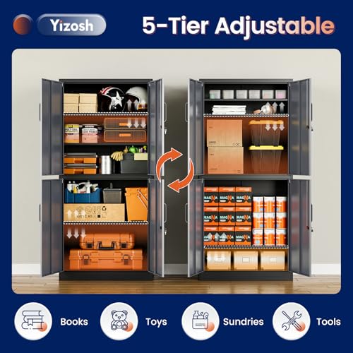 image for Yizosh Metal Storage Locking Cabinet with 4 Doors and 2 Adjustable She