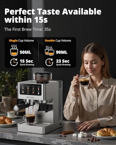 AIRMSEN Espresso Machines with Burr Grinder, 20 Bar, Milk Frother Steam Wand, Stainless Steel Coffee Maker for Home - Cappuccino Latte & Cold Brew Iced Coffee Maker & Americano - Image 6