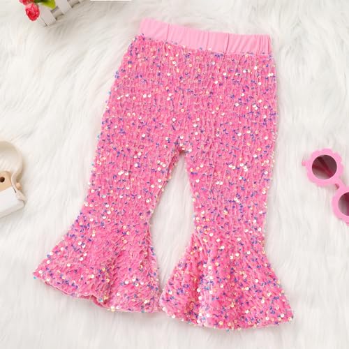 Toddler Baby Girls Fall Winter Xmas Pants Velvet Sparkly Sequins Bell Bottom Flare Pants4