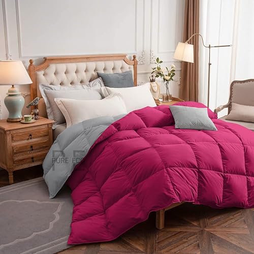 Image of PURE ECO Reversible Comforter King Size - Soft Microfiber 300 GSM Comforter for Winter - Soft & Luxury Design Duvet /Blanket King Size (90 inchX106 inch) - Hot Pink /Silver Grey Color