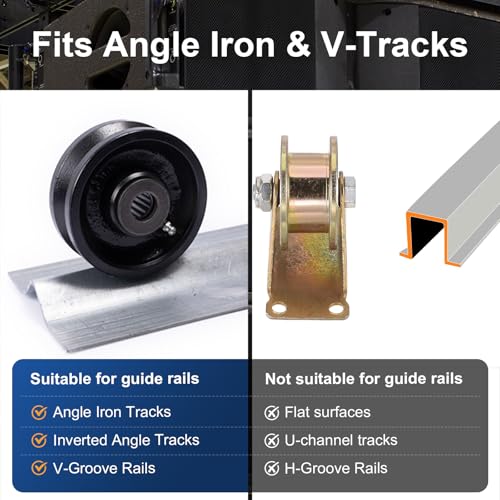 Image of 4 inch x 1.5 inch V-Groove Steel Wheel, 7 /8 inch Wide 90 Groove Fits 1 inch Angle Iron Track, Heavy Duty Industrial Track Wheel with Relief Groove, High Load Capacity(2 Pack)